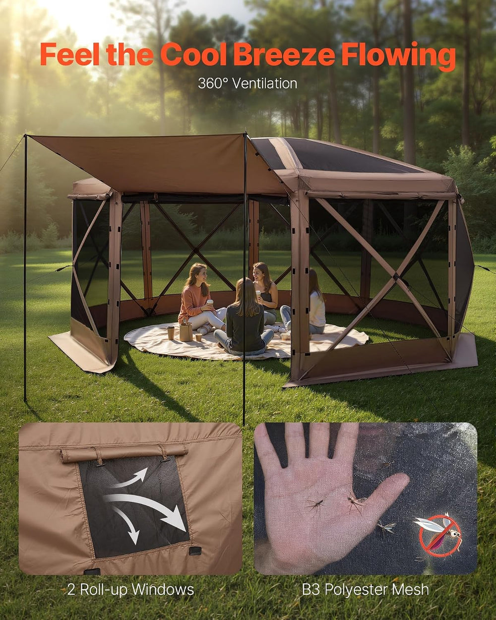 VEVOR Pop up Gazebo Screen Tent, 15 x 15 ft Large 8-Sided Camping Canopy Tent...