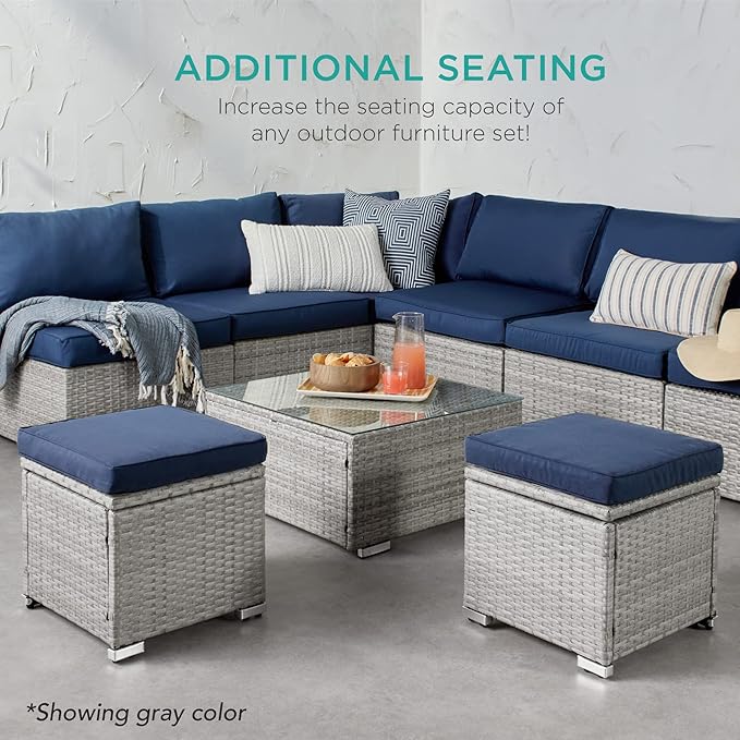 Best Choice Products Set of 2 Wicker Ottomans, Multipurpose Outdoor Furniture...