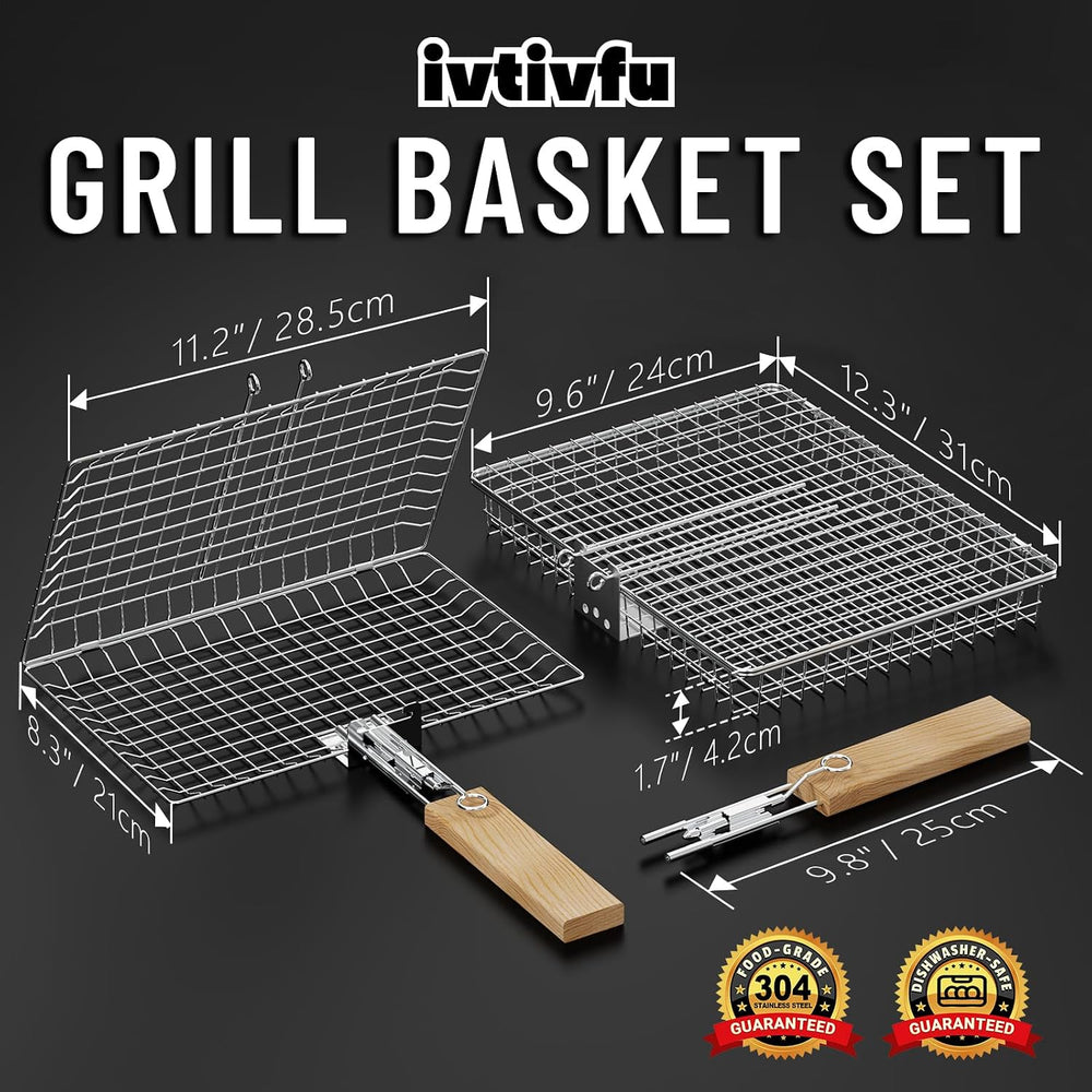 Nesting Grill Basket Set, BBQ Accessories, Outdoor Camping, Gifts for Men