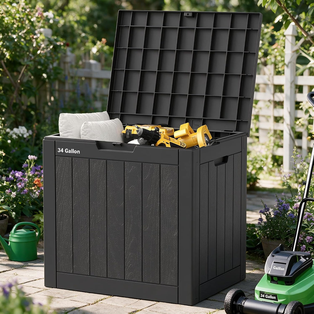 NUNU LAB 34 Gal Outdoor Storage Box Waterproof Lockable,Deck Box,Black