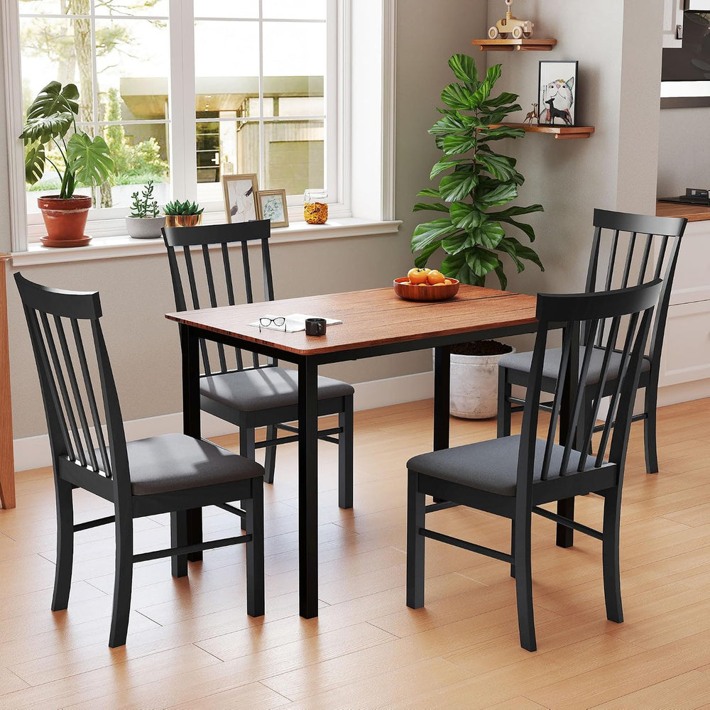 HOMCOM Wooden Dining Chairs Set of 2 Farmhouse Black and Gray