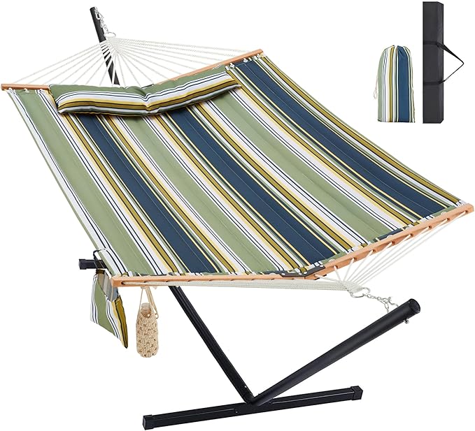 Two Person Hammock with Stand for Outside Heavy Duty, Outdoor Patio Hammock w...