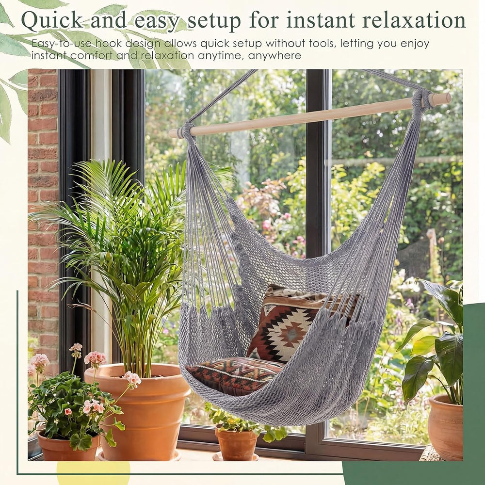 Barydat 2 Pcs Hanging Hammock Chair Boho Swing Chair, Light Gray