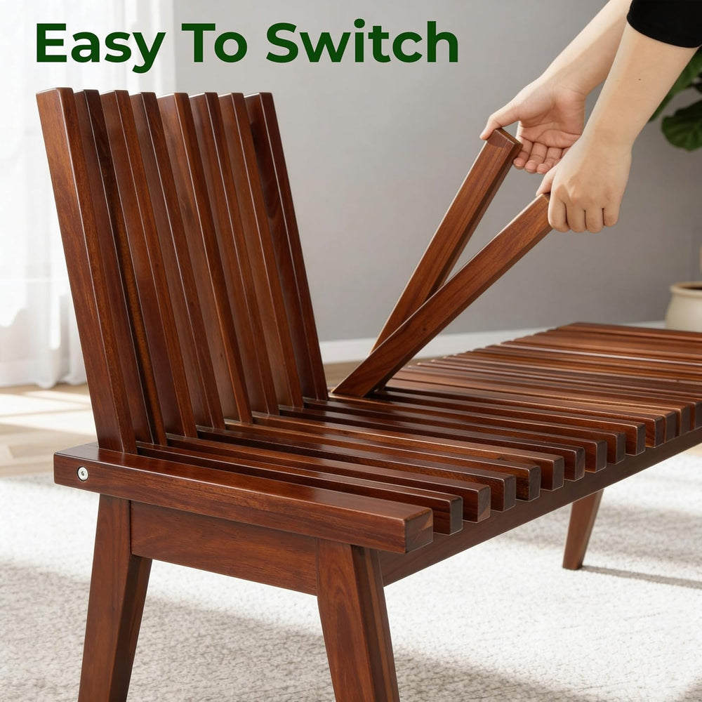 Wooden Bench Outdoor 47" Convertible Acacia Wood Bench, Solid Wood Indoo...