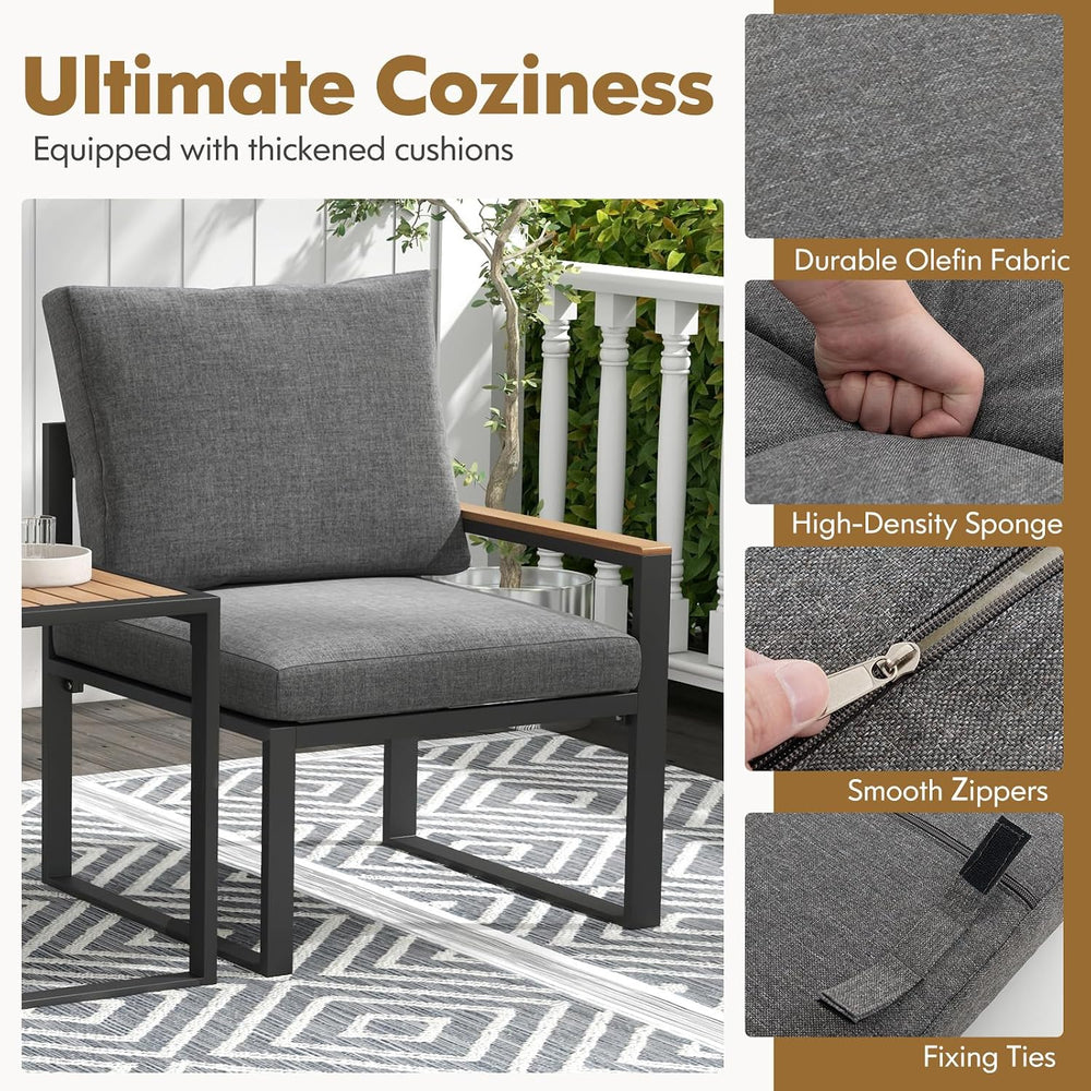 Tangkula 3 Pieces Patio Furniture Set, Aluminum Frame Weatherproof Outdoor Co...