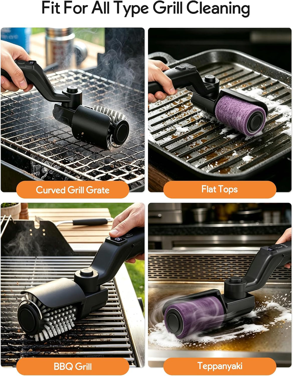 Upgraded Cordless Spinning Electric Grill Brush | 4000mA Battery, 500 RPM, 4 ...