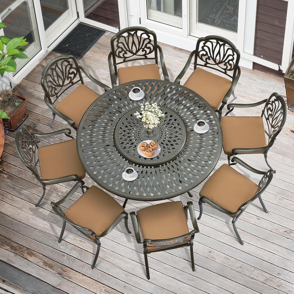 MEETWARM 9-Piece Outdoor Furniture Dining Set, All Weather Cast Aluminum Pati...