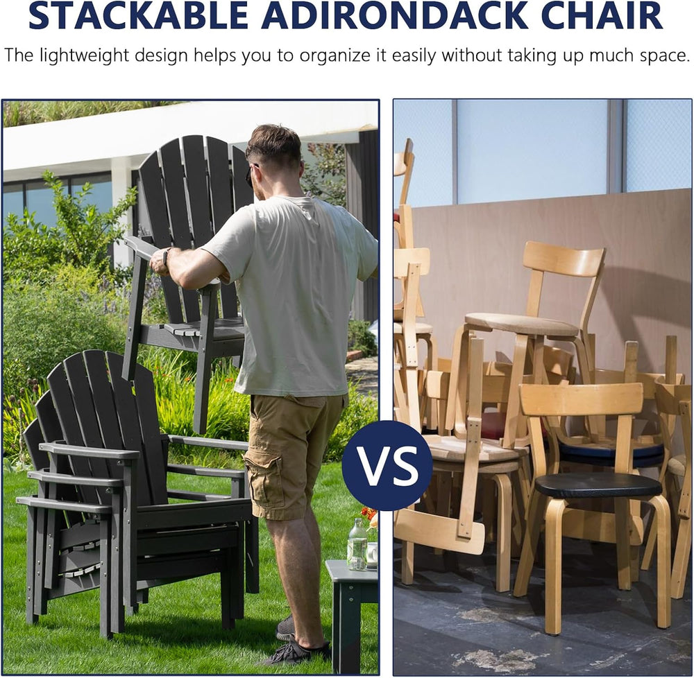 Stackable Adirondack set, 4 Chair with Table, Patio set, Grey