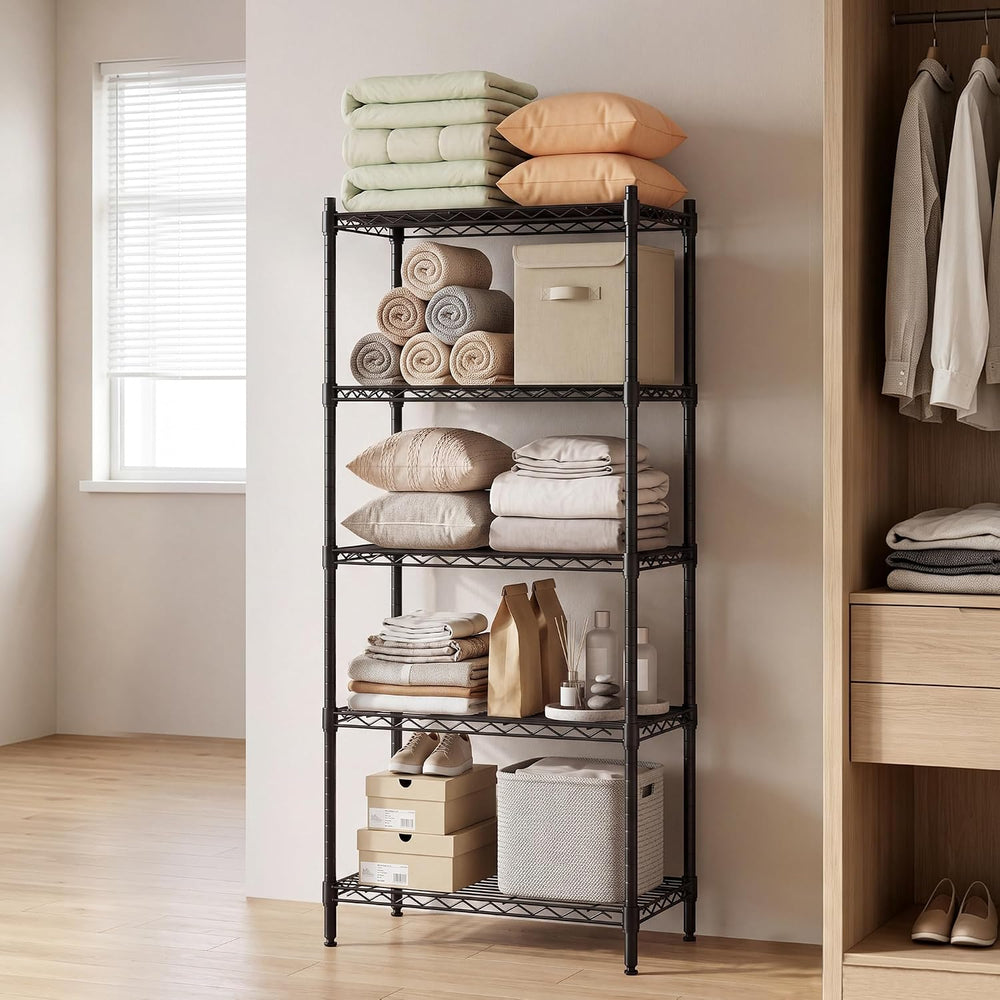 5-Tier Heavy Duty Wire Shelving Unit, 1250LBS Metal Rack, Black