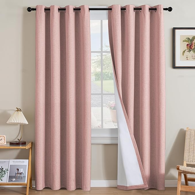 H.VERSAILTEX Linen Curtains 100% Blackout Curtains for Bedroom 96 inch Long F...