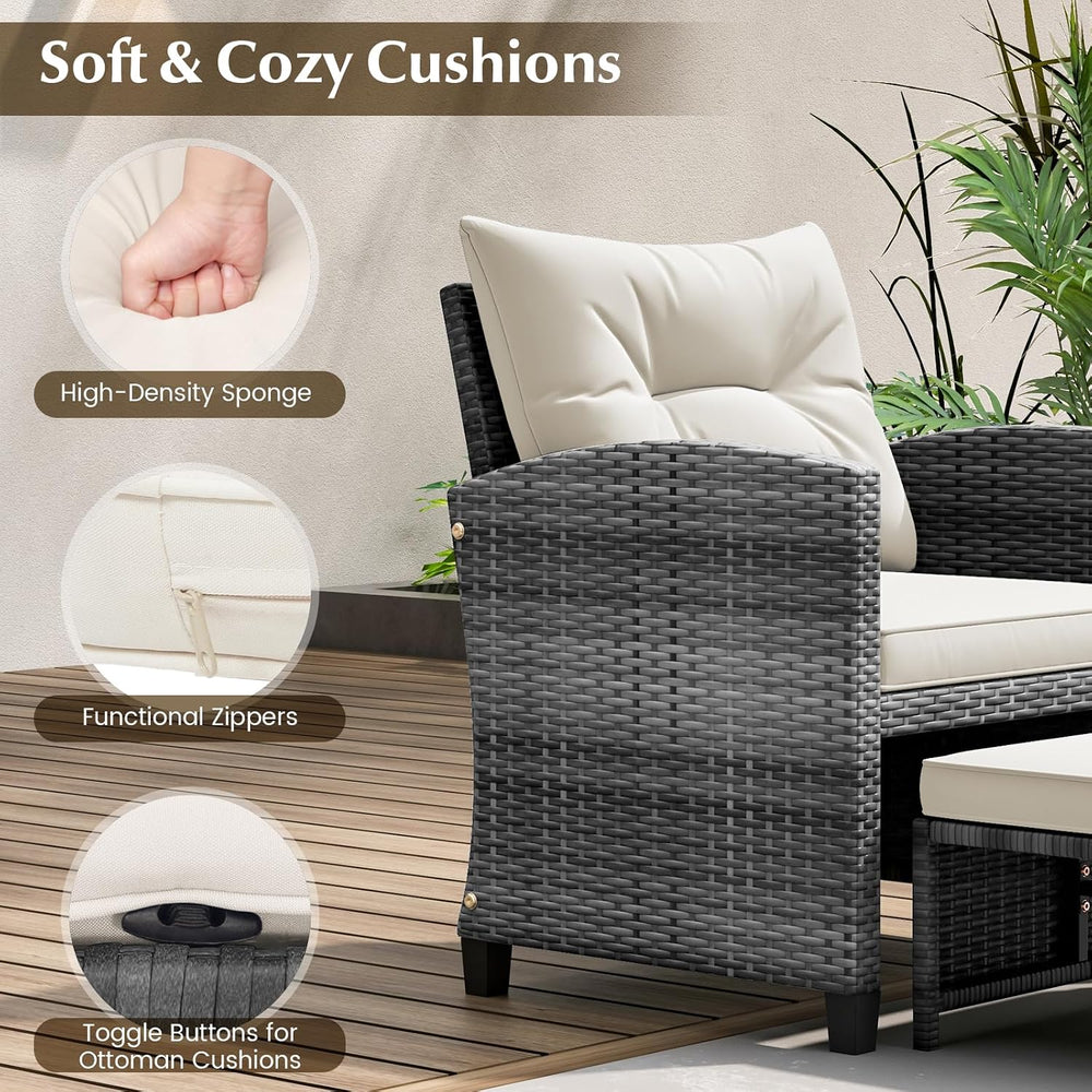 KOTEK 5 Pieces Patio Furniture Set with Ottomans, Wicker Patio Conversation S...