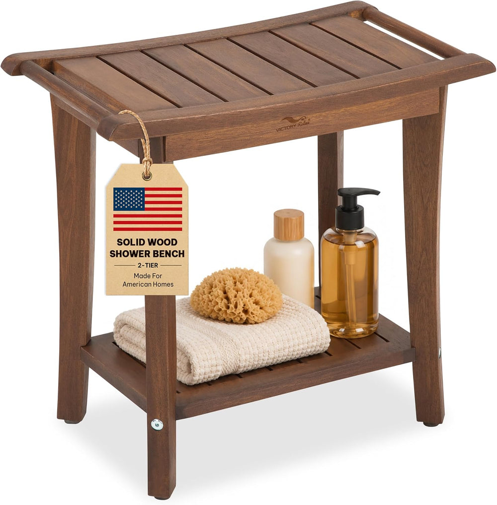 Solid Wood Shower Bench, Shower Stool Chair, Waterproof Non-Slip, Walnut