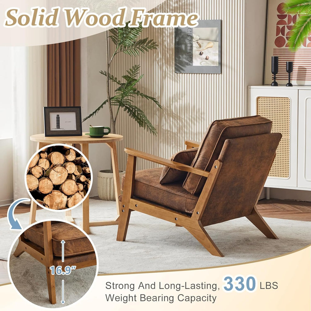 VINGLI Solid Wood Wide Armrests Accent Chair,Upholstered Mid Century Modern C...