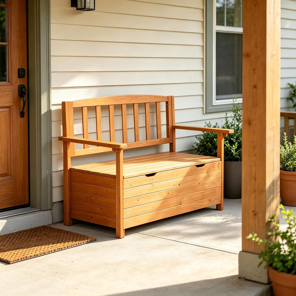 VINGLI Outdoor Storage Bench, Large Wood Deck Box with Seating, Weatherproof ...