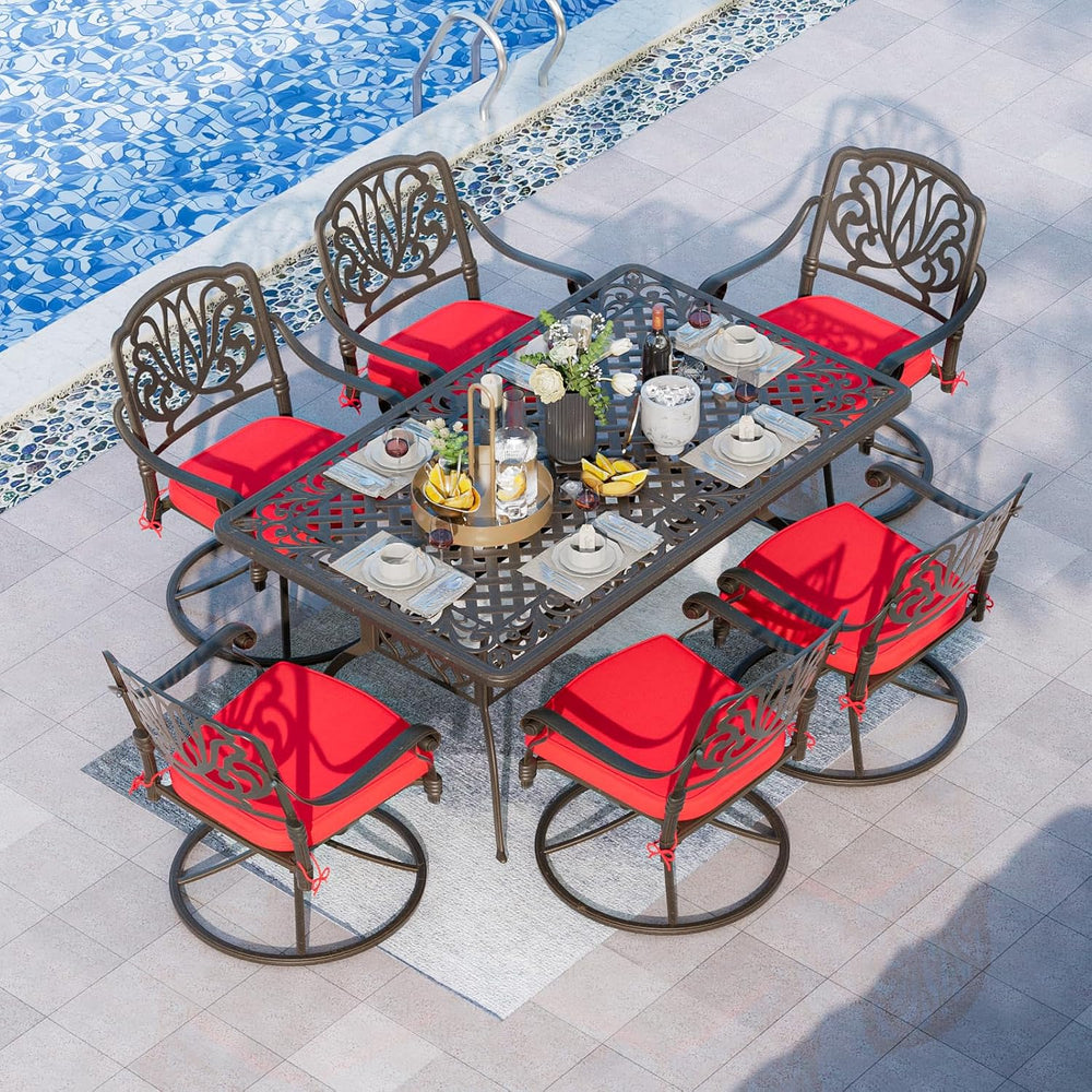 Grepatio 7 Piece Patio Dining Set Outdoor Dining Set Cast Aluminum Furniture ...