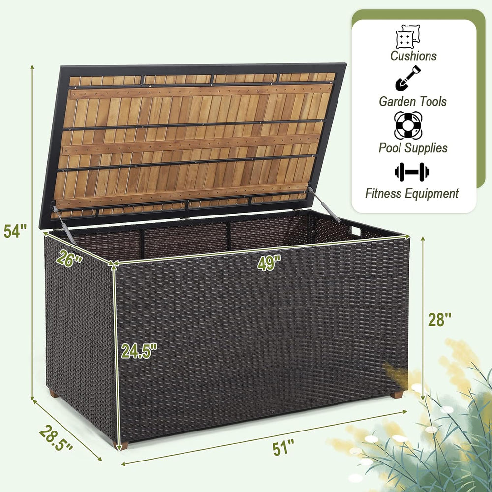 Tangkula 134 Gallon Outdoor Storage Box, Wicker Patio Deck Box with Solid Aca...