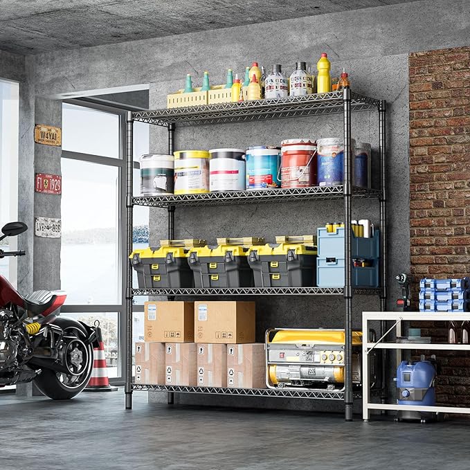 IZEUK 4-Tier Metal Garage Shelving, Heavy Duty Adjustable Storage Rack Organi...