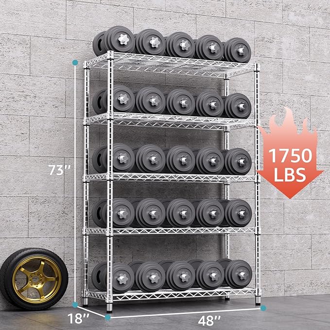 1750 LBS Storage Shelves 5-Tier Utility Shelving Unit Steel Organizer Wire Ra...
