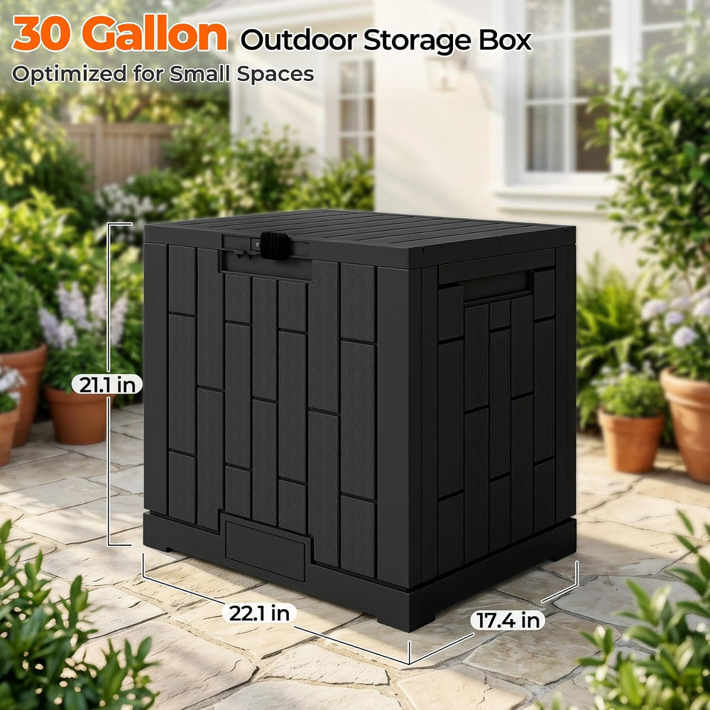 Outdoor Storage Box, 30 GallonWaterproof Resin Patio Deck Box (Black)