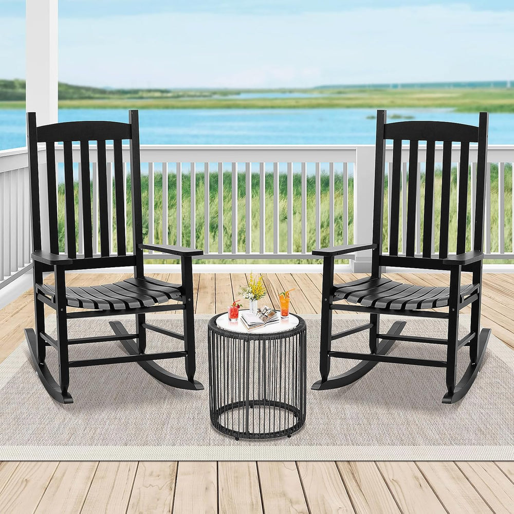 Outdoor Rocking Chairs Set of 2, Patio Wooden Rocker with High Back and Handr...