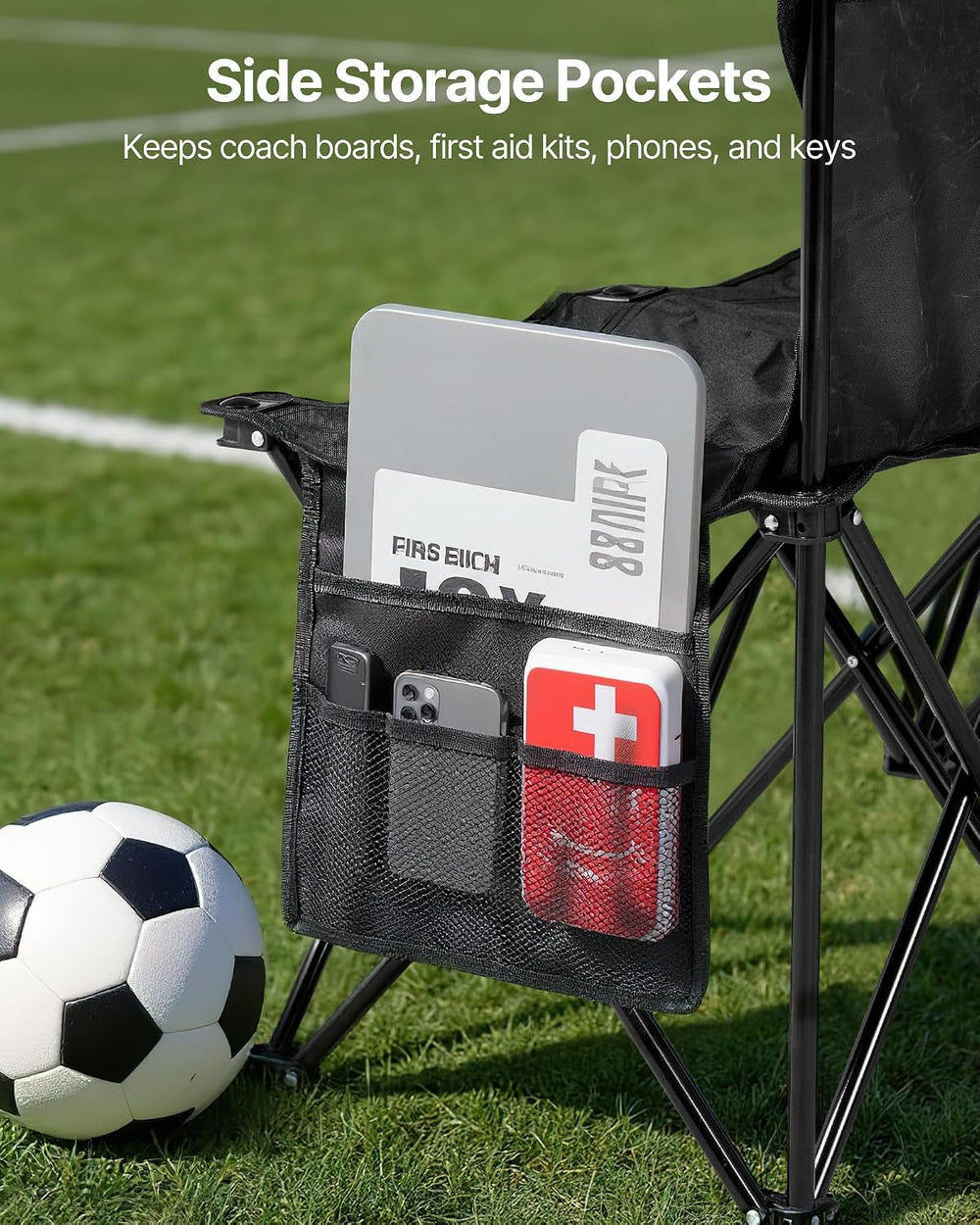 VEVOR Portable Folding Bench, 4 Seat Foldable Soccer Bench with Side Pockets ...