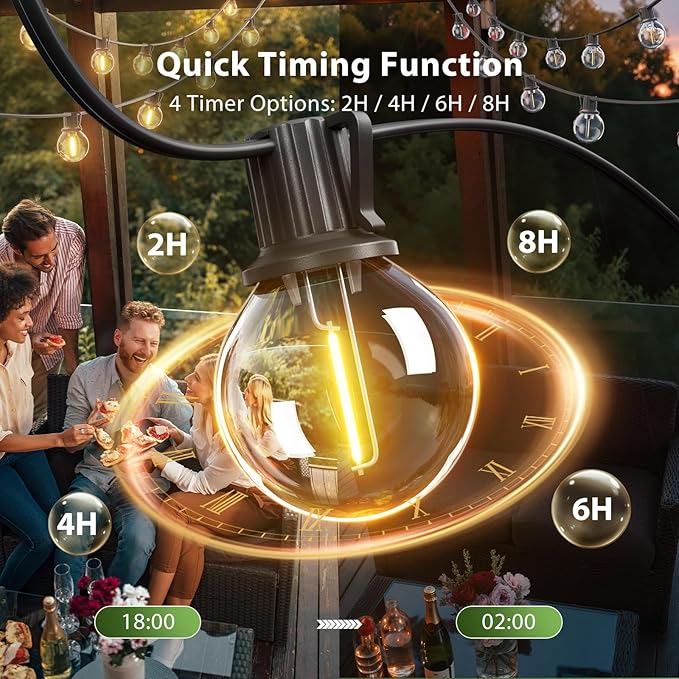 addlon 50FT Solar String Lights Outdoor Waterproof with Remote, G40 Globe Sol...