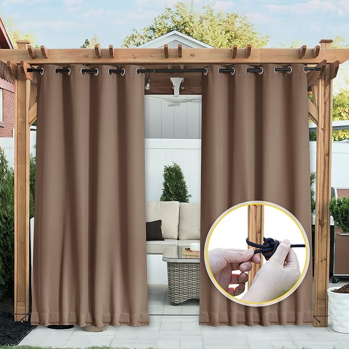 NICETOWN 2 Panels Outdoor Curtains for Patio Waterproof, Top & Bottom Gro...