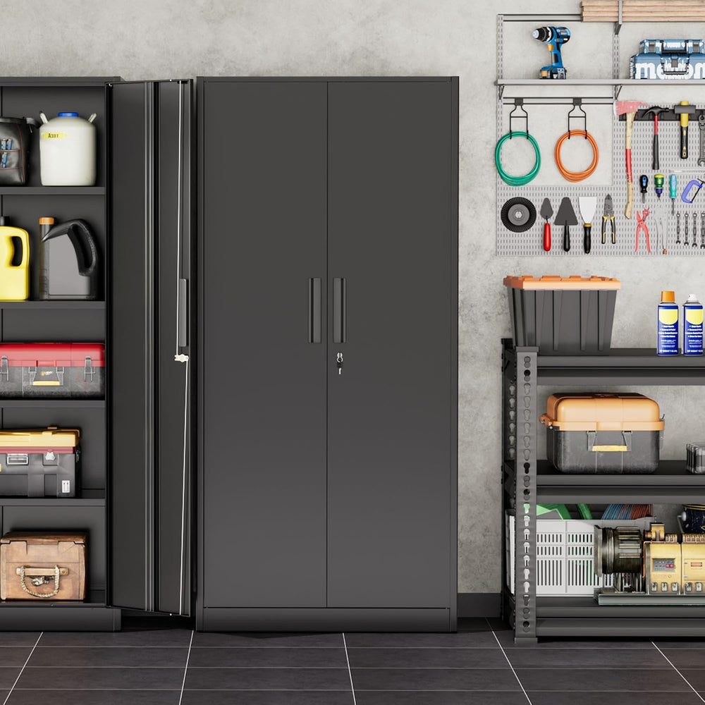 Garage Storage Cabinet with Doors and Shelves, Metal Storage Cabinets with Lo...