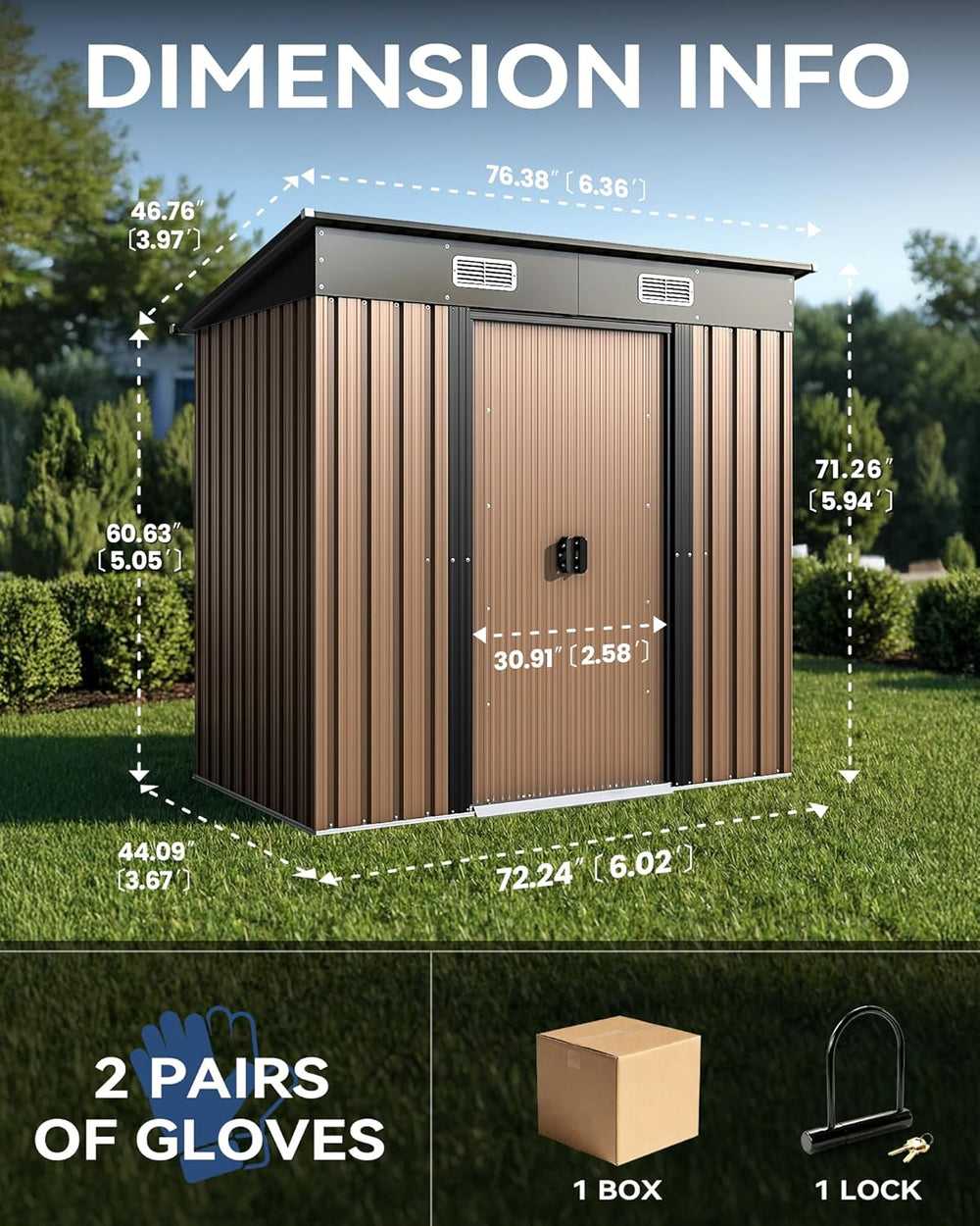 6x4FT Metal Outdoor Storage Shed with Lockable Sliding Door