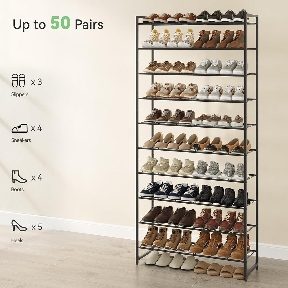 Shoe Rack for Closet, Metal Shoe Organizer, 10 Tier Garage Shoe Rack Max Hold...