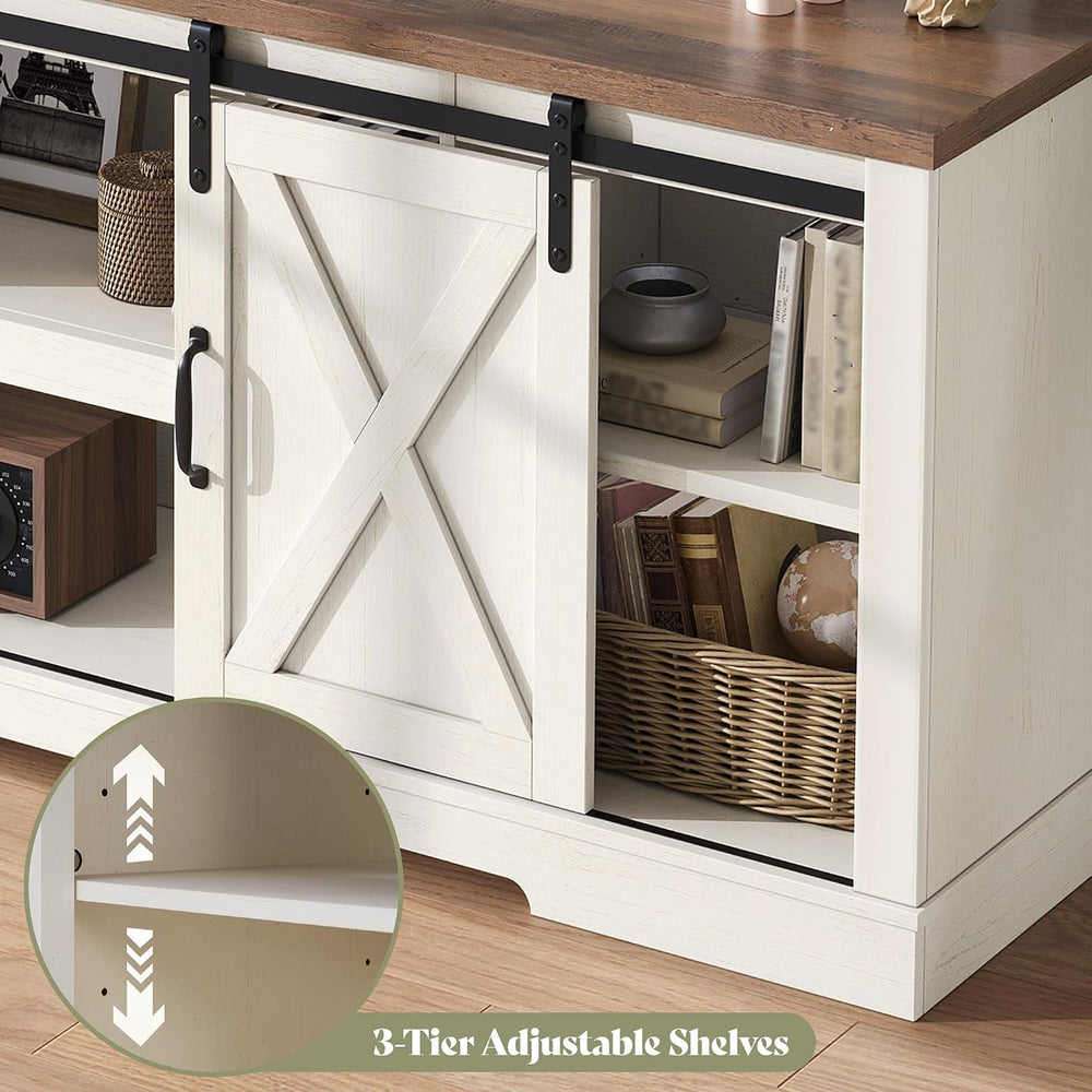 AMERLIFE 4 Piece Farmhouse Table Set with 66" TV Stand, Distressed White