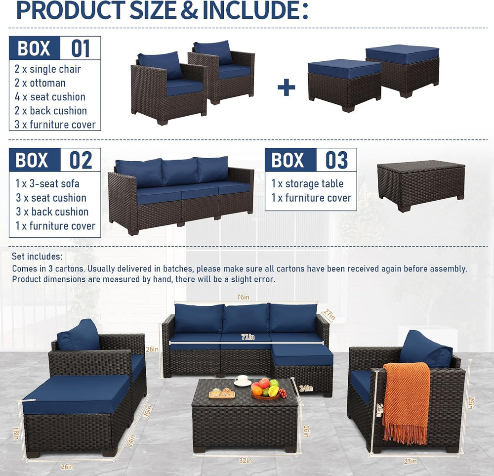 Rattan Star 6 Pieces Patio Outdoor Furniture Conversation Sets Patio Wicker S...