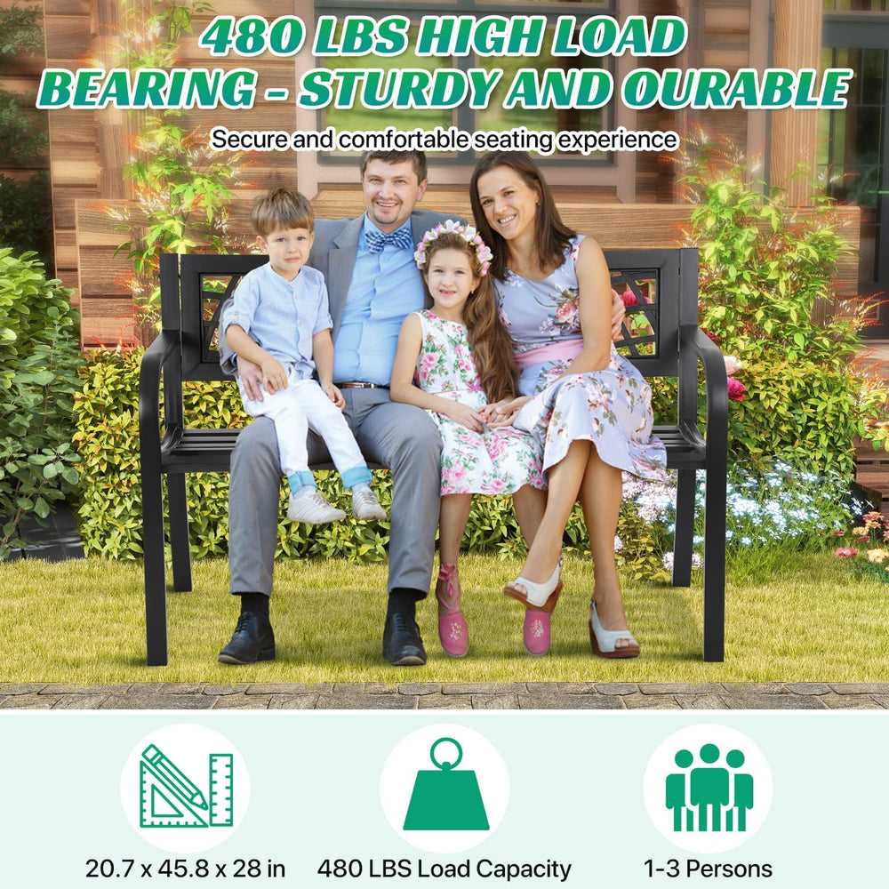 Dkeli Patio Outdoor Bench Park Metal Sturdy Cast Iron Garden Benches Porch Ch...