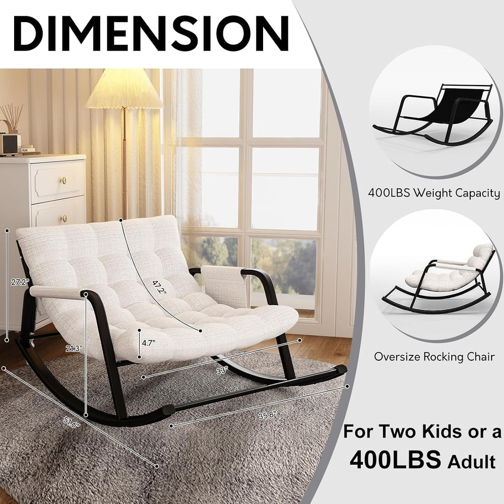 Double Papasan Rocking Chair with Cushion, Patio Loveseat Rocker