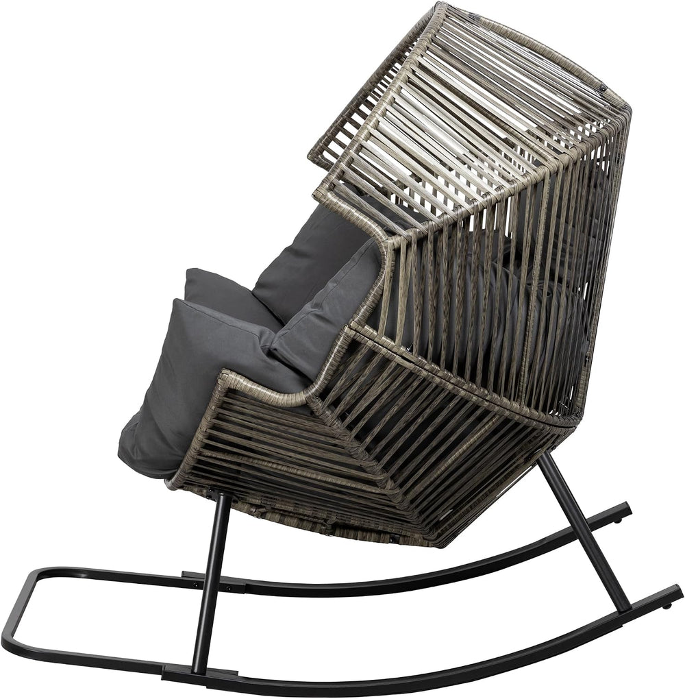 Shintenchi Oversized Outdoor Rocking Chair, Wicker Egg Patio Lounge Chair Bas...