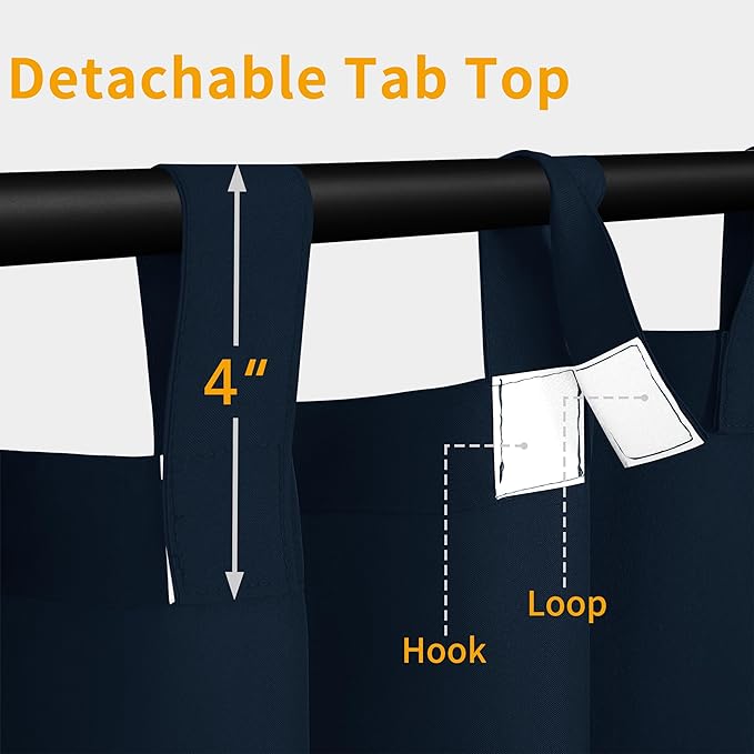 Easy-Going Outdoor Patio Curtains Detachable Tab Top Windproof Weatherproof C...