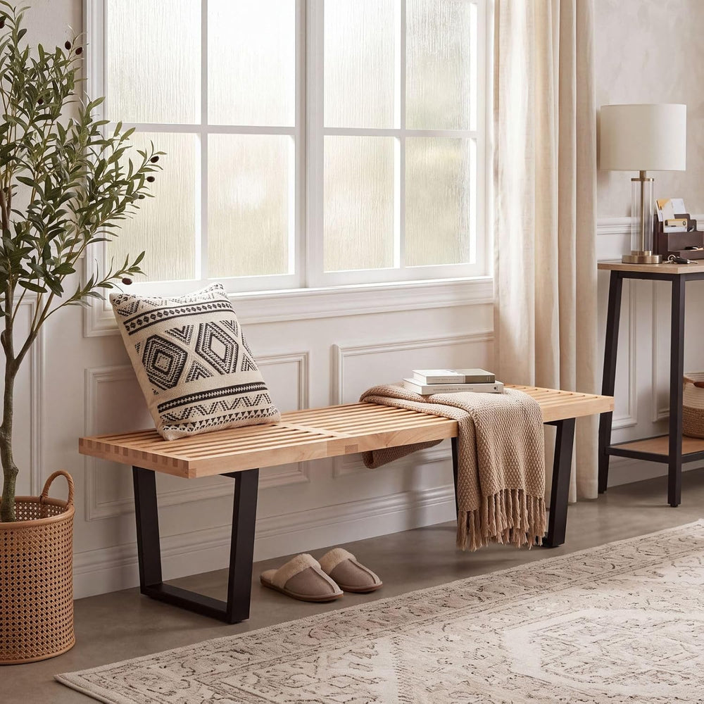 Wooden Dining Bench 55”Industrial Table Benches, Modern Entryway Bench Bedroo...