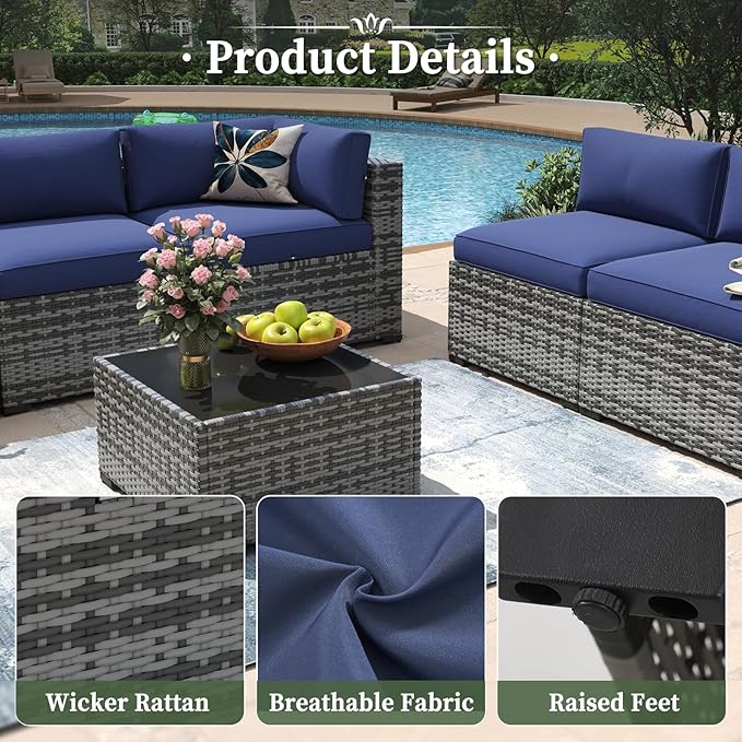 Aoxun 7 Piece Patio Furniture Set Wicker Rattan Patio Conversation Set Outdoo...
