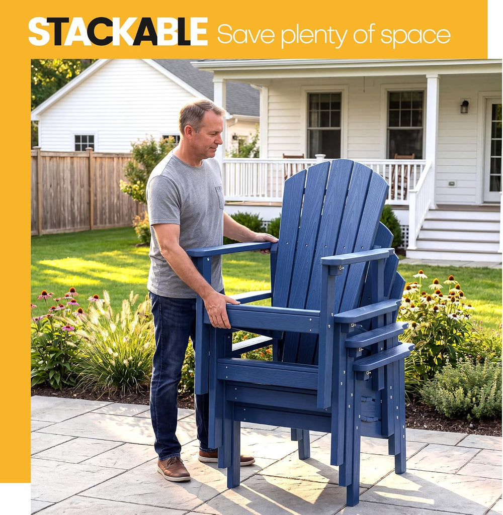 NevilyWood Stackable Adirondack Chair, HDPE Outdoor Chair Set of 4, Navy