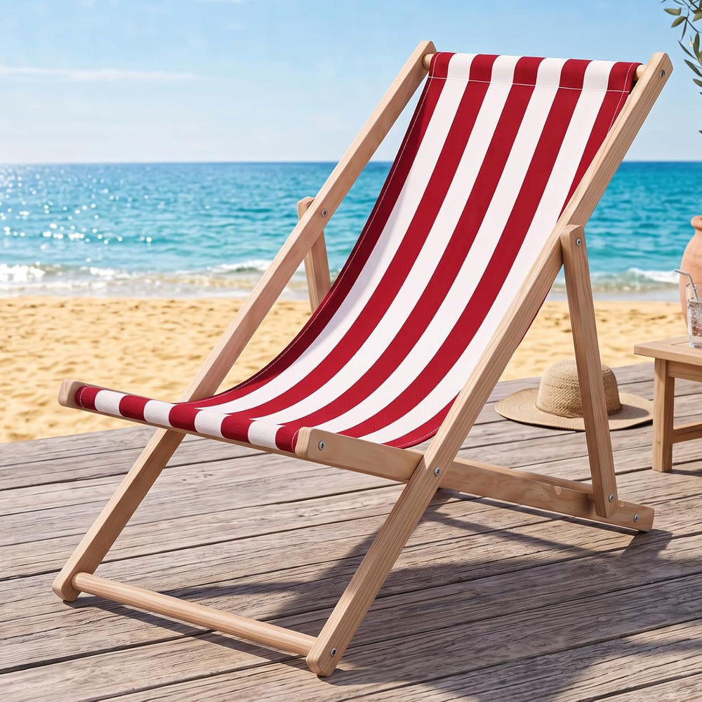 AceOrbit 1 Pcs Folding Sling Beach Chair, Adjustable,Red Stripes