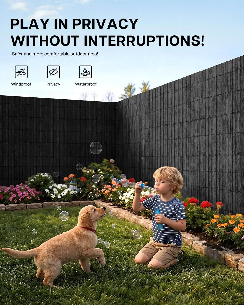 paramondo No Drilling Natural Privacy Fence Screen, Black, 3×10 FT