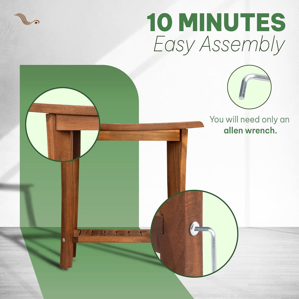 Solid Wood Shower Bench, Shower Stool Chair, Waterproof Non-Slip, Honey Oak