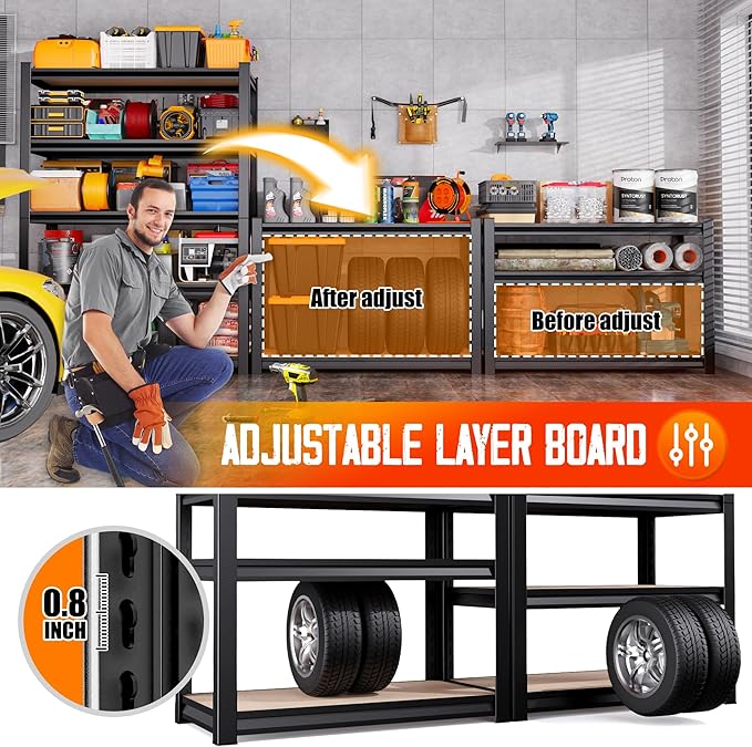 Set of 3 Garage Shelving,3 Tier Garage Storage Shelves,Adjustable Heavy Duty ...