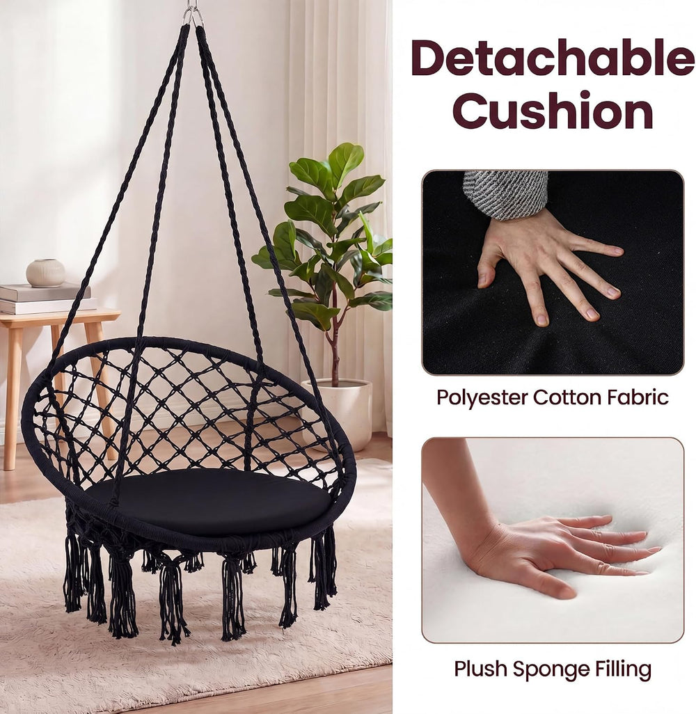 Giantex Hammock Chair Macrame Swing, Boho Swing Chair with Round Seat Cushion...