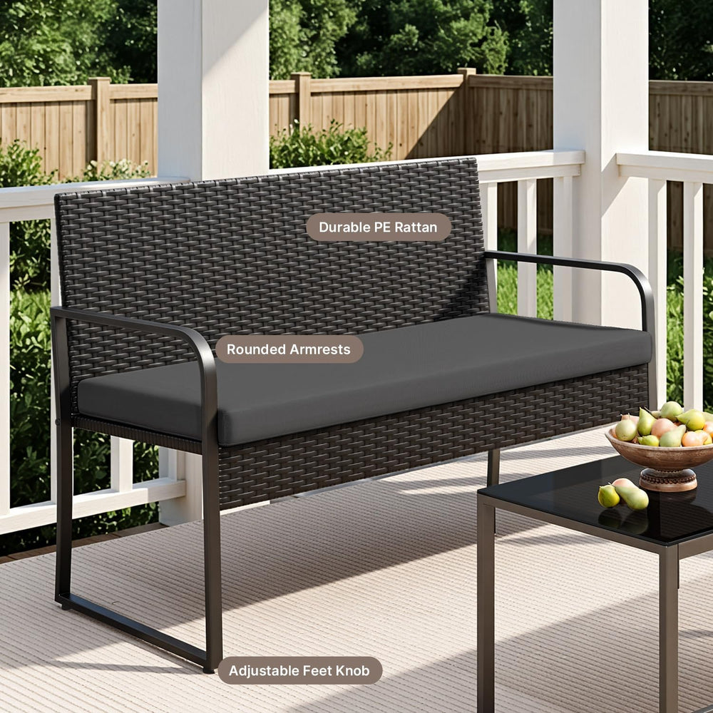 Gizoon Black Wicker Conversation Set with Glass Coffee Table