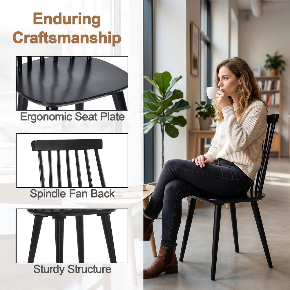 DUHOME Black Windsor Wooden Dining Chairs Set of 8