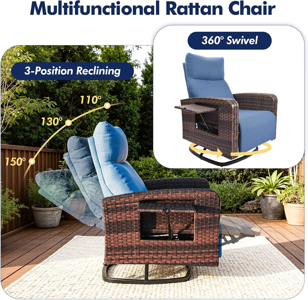 ZZW Outdoor Recliner Chair, Wicker Patio Recliners with Adjustable Backrest a...