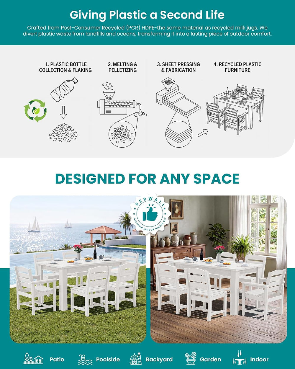 SERWALL Patio Dining Set for 8, w/ 2 Tables & 8 Armchairs, White