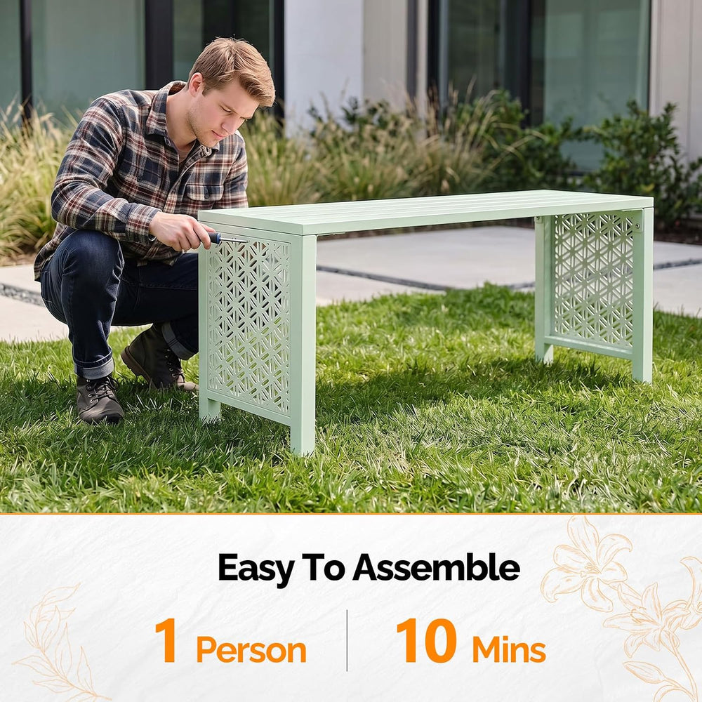 VINGLI 40in Outdoor Metal Bench, All-Weathe Backless Patio Bench with Slatted...