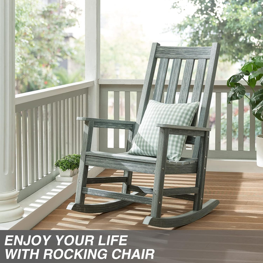Oversized Outdoor Rocking Chair, Porch Rocker with High Back, Grey